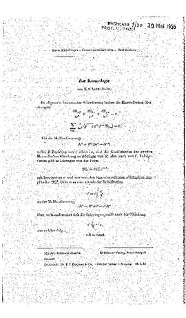 Zur Kosmologie, Von Laue, Max