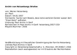 Letter from Heisenberg to Pauli