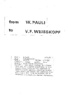 Letter from Pauli to Weisskopf