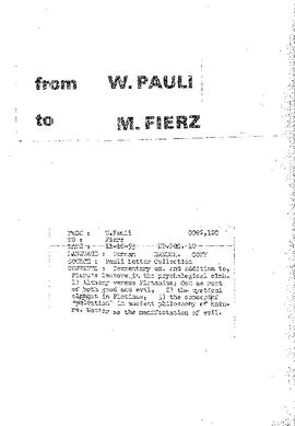 Letter from Pauli to Fierz