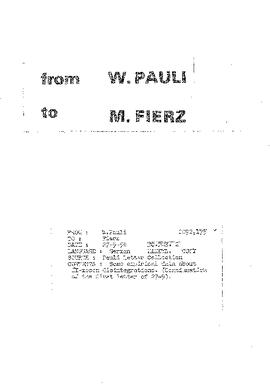 Letter from Pauli to Fierz