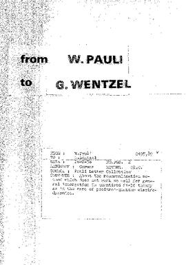 Letter from Pauli to Wentzel