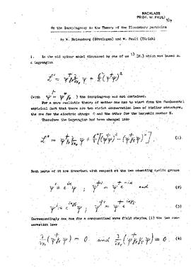 On the Isospingroup in the Theory of the Elementary particles, Heisenberg, Werner Pauli, Wolfgang
