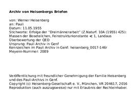 Letter from Heisenberg to Pauli