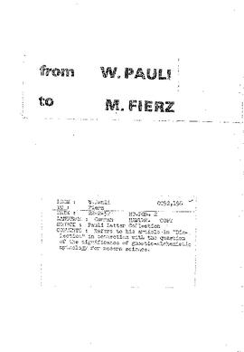Letter from Pauli to Fierz