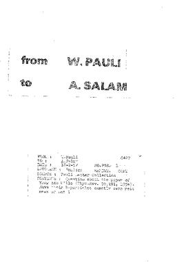 Letter from Pauli to Salam