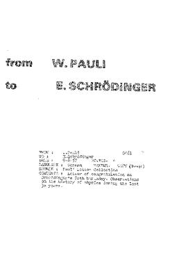 Letter from Pauli to Schrödinger