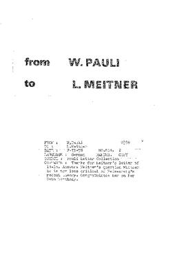 Letter from Pauli to Meitner
