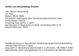 Letter from Heisenberg to Pauli