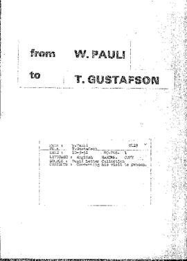 Letter from Pauli to Gustafson