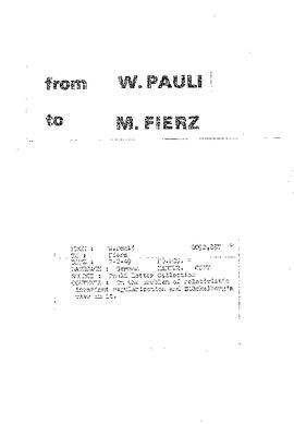 Letter from Pauli to Fierz