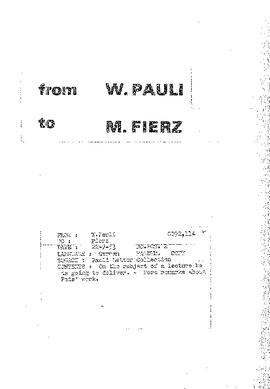 Letter from Pauli to Fierz