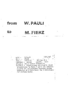 Letter from Pauli to Fierz