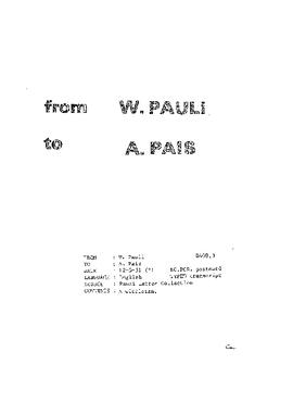 Letter from Pauli to Pais