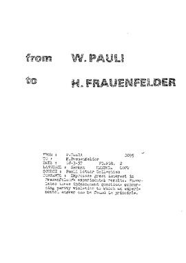 Letter from Pauli to Frauenfelder