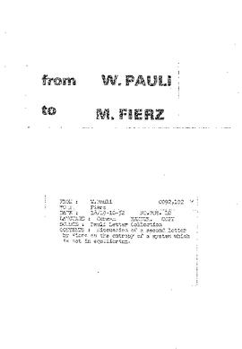 Letter from Pauli to Fierz