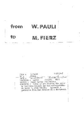 Letter from Pauli to Fierz