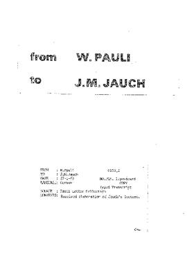 Letter from Pauli to Jauch