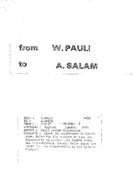 Letter from Pauli to Salam