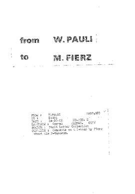 Letter from Pauli to Fierz