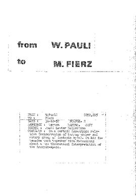 Letter from Pauli to Fierz