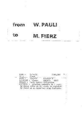 Letter from Pauli to Fierz