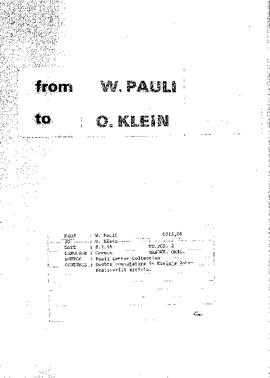 Letter from Pauli to Klein
