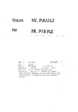 Letter from Pauli to Fierz