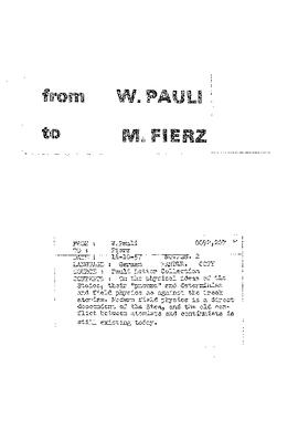 Letter from Pauli to Fierz