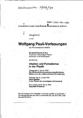 "Wolfgang Pauli-Vorlesungen des Wintersemesters 1969-70", announcement