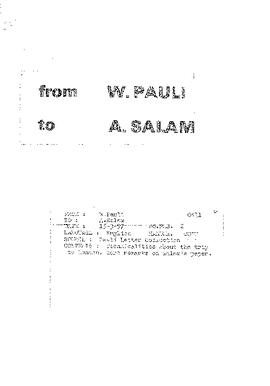 Letter from Pauli to Salam