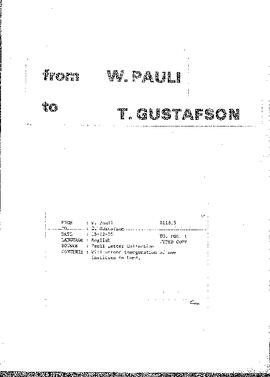Letter from Pauli to Gustafson