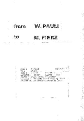 Letter from Pauli to Fierz