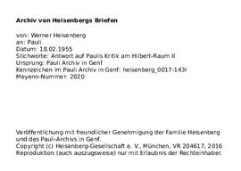 Letter from Heisenberg to Pauli