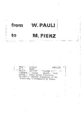 Letter from Pauli to Fierz