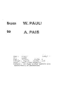Letter from Pauli to Pais