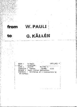 Letter from Pauli to Källén