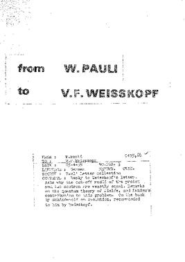 Letter from Pauli to Weisskopf