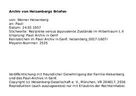 Letter from Heisenberg to Pauli