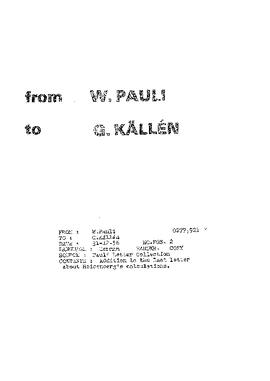 Letter from Pauli to Källén
