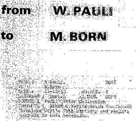 Letter from Pauli to Born