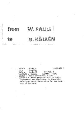 Letter from Pauli to Källén