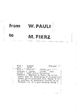 Letter from Pauli to Fierz