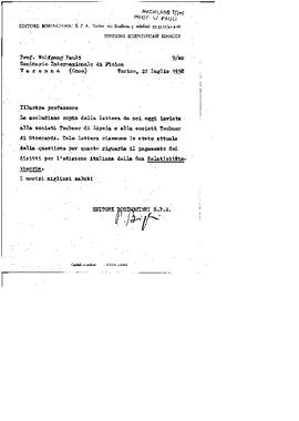 letter to W. Pauli, Editore Boringhieri