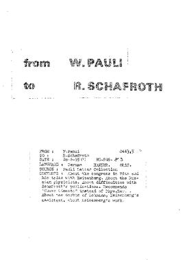 Letter from Pauli to Schafroth