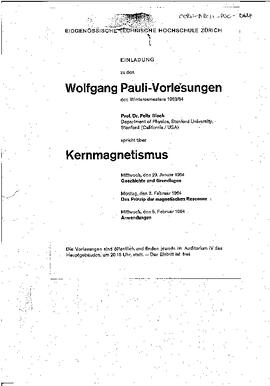 "Wolfgang Pauli-Vorlesungen des Wintersemesters 1963-64: Felix Bloch, Kernmagnetismus", announcement