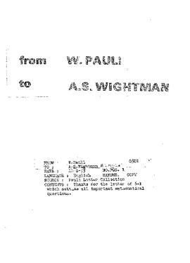 Letter from Pauli to Wightman