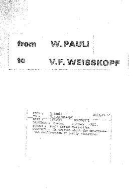 Letter from Pauli to Weisskopf