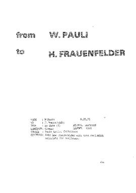 Letter from Pauli to Frauenfelder