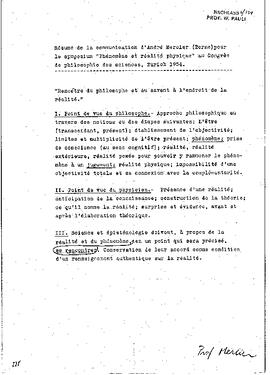Rencontre du philosophe et du savant à l'endroit de la réalité, Mercier, André